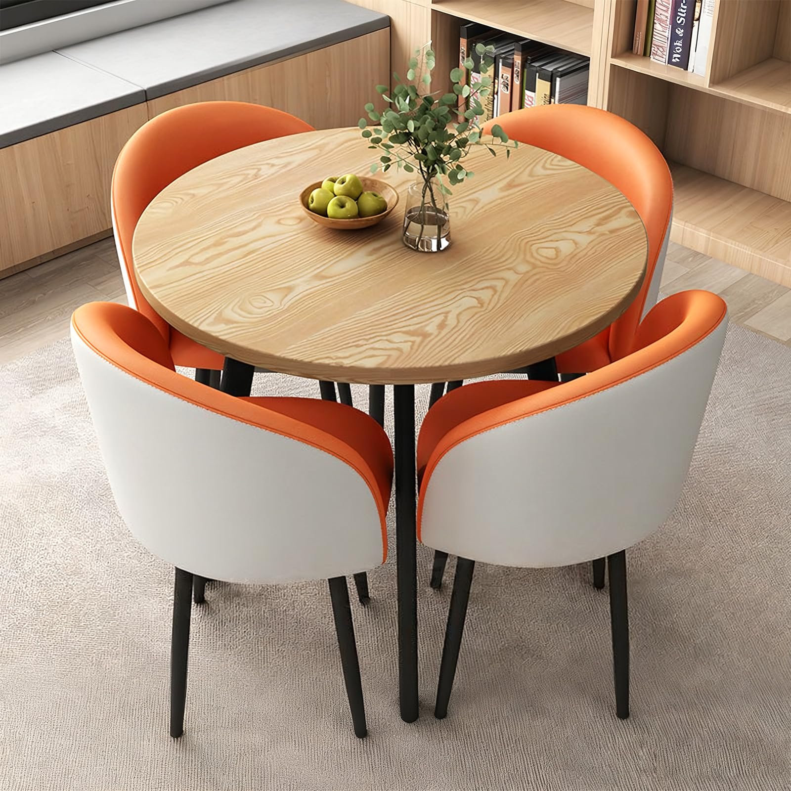 ASerZenith Modern Dining Table Set With 4 Upholstered Chairs, Kitchen Office Cafe Lounge Living Room Coffee Table By,P-022-27.6 In