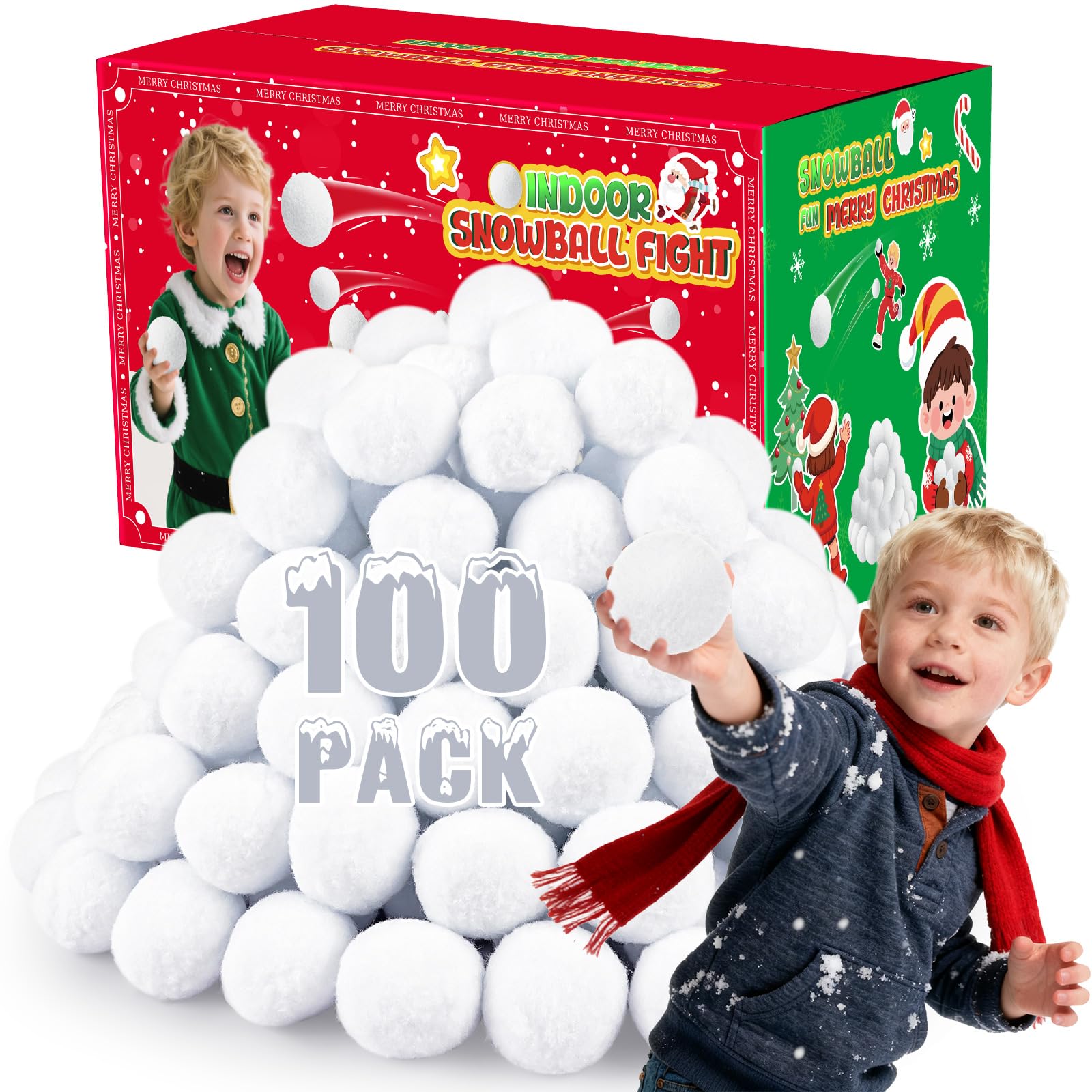 Photo 1 of LQYoyz Snowball Fight Set Indoor 100 Pack 2 Inch Large Size Fake Snow Fight Ball for Kids Artificial Snow Balls Kids Toys, Winter Snowball Fight Games Xmas Party Decor DIY Supplies Gifts