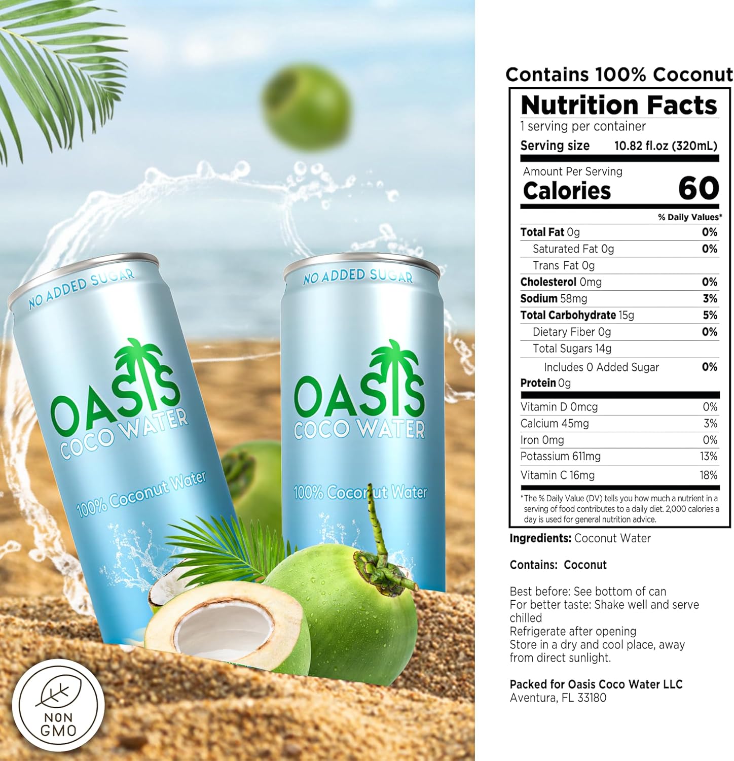 Oasis Coconut Water, e Coconut Water with Electrolytes, Natural
