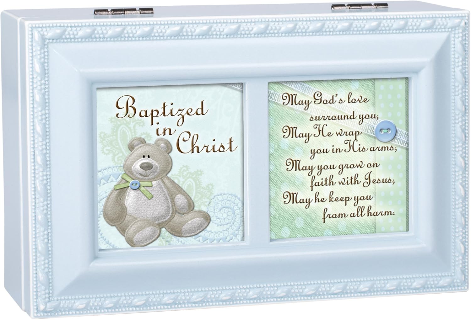 Cottage Garden Baptized in Christ God's Love Matte Blue Jewelry Music Box Plays Jesus Loves Me