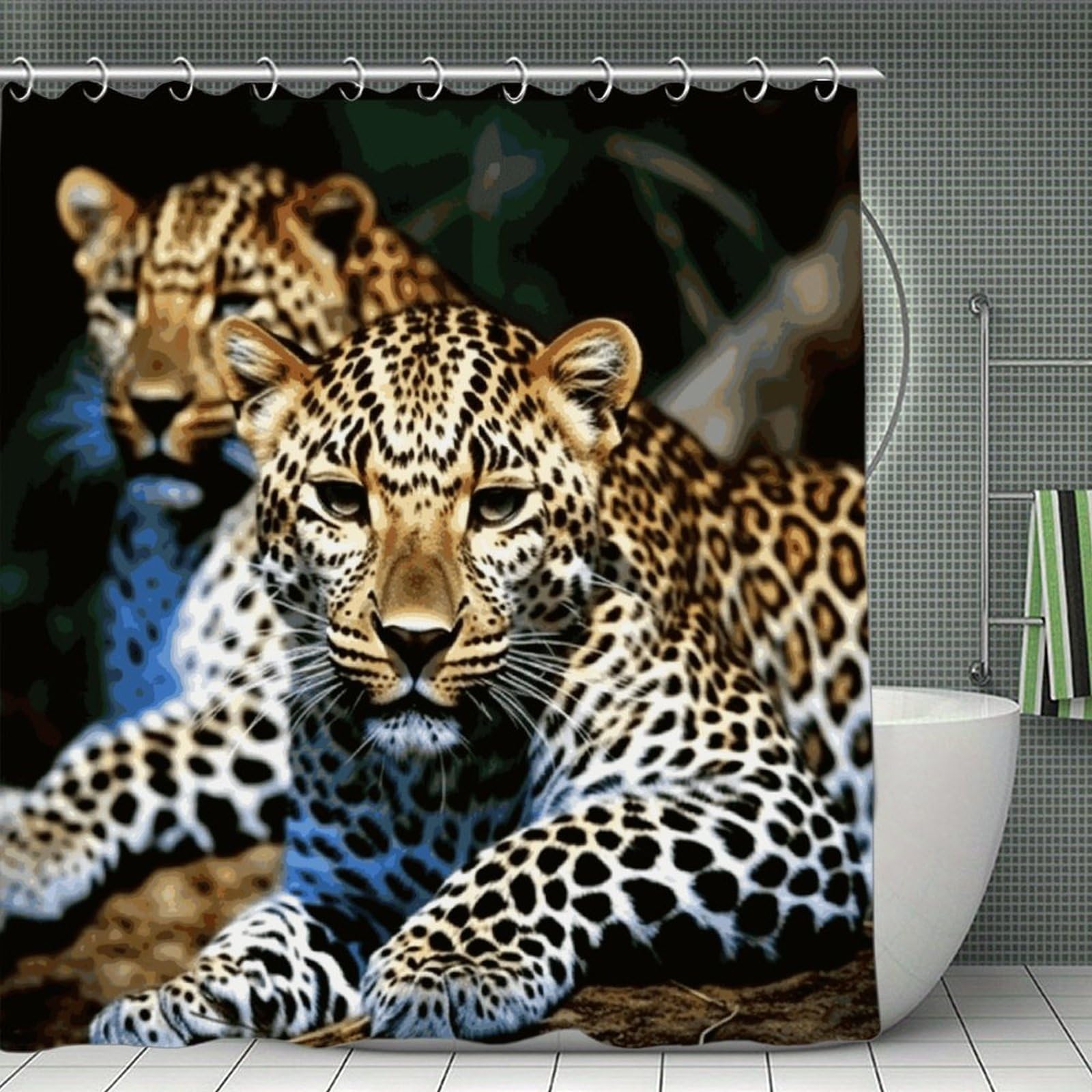 JTREHY Leopard Shower Curtain Waterproof Bathroom Shower Curtain Machine Washable Bath Curtains Polyester Cloth Bath Curtains for Bathroom Showers 70.8×70.8Inch