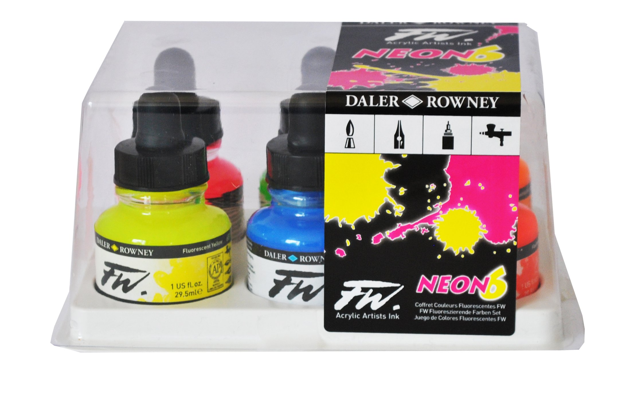 DalerRowney FW Acrylic Ink Bottle 6Color Neon Set Acrylic Set of