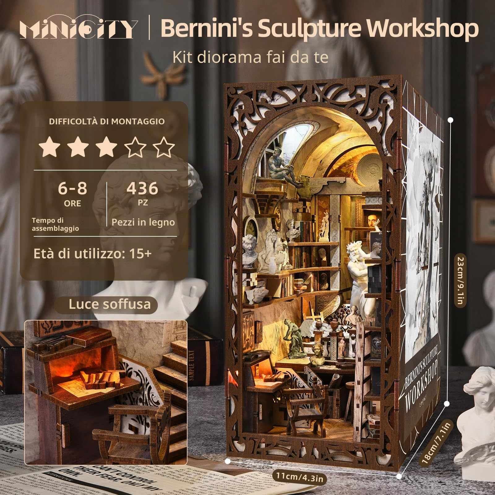 MiniCity Berninis - Kit Book Nook con LED, casa in miniatura fai da te