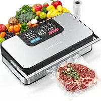 Seladora a vácuo potente de 95 Kpa para alimentos, máquina seladora a vácuo 10 em 1 com alça fácil, cortador e armazenamento de rolo integrados, visor de contagem regressiva digital e aço inoxidável