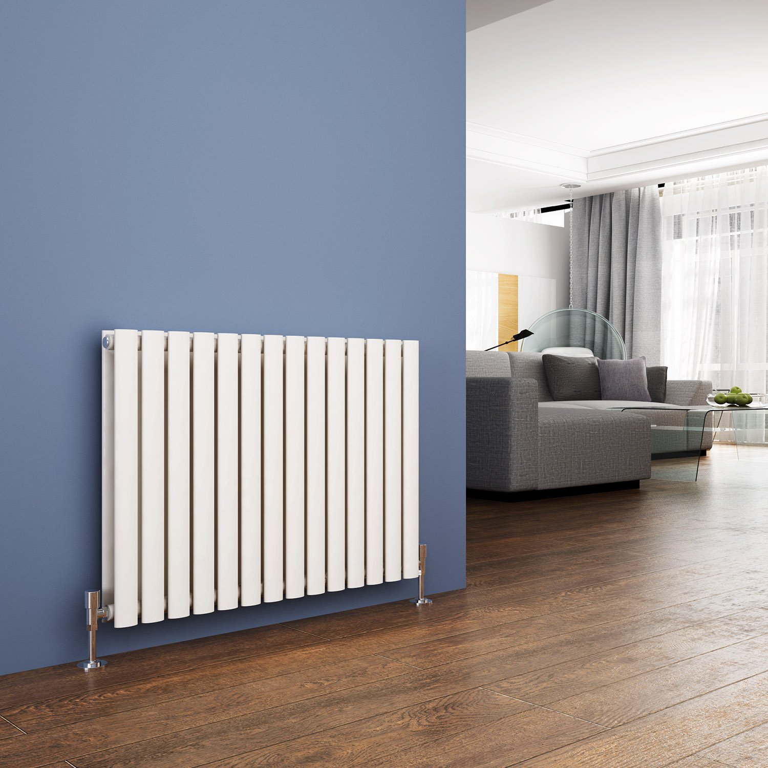 White 600 x 830 mm Modern Horizontal Column Radiator Double Oval Designer Radiator Central Heating — image 1