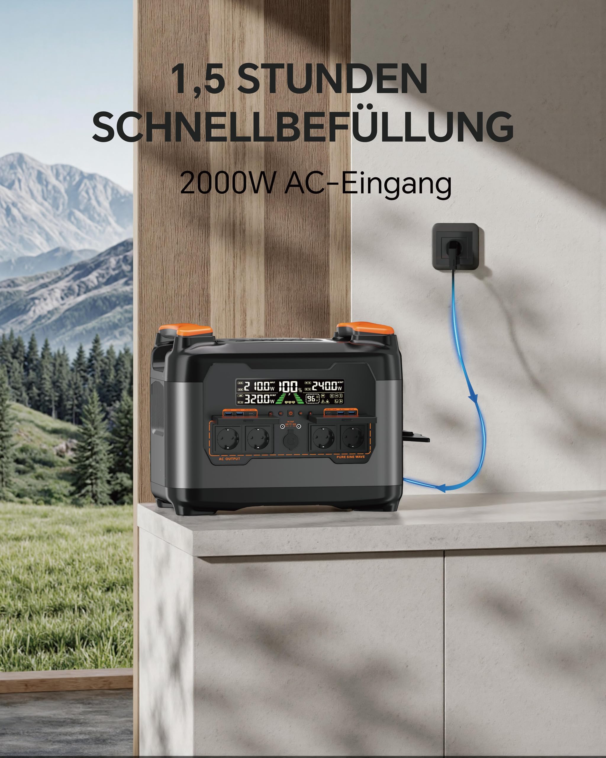 S2400 - Estación de energía portátil (2047,5 Wh/2400 W (punta de 4000 W), para balcón con memoria, almacenamiento de energía todo en uno con microinversor, CC 24 V/MPPT 1200 W, generador