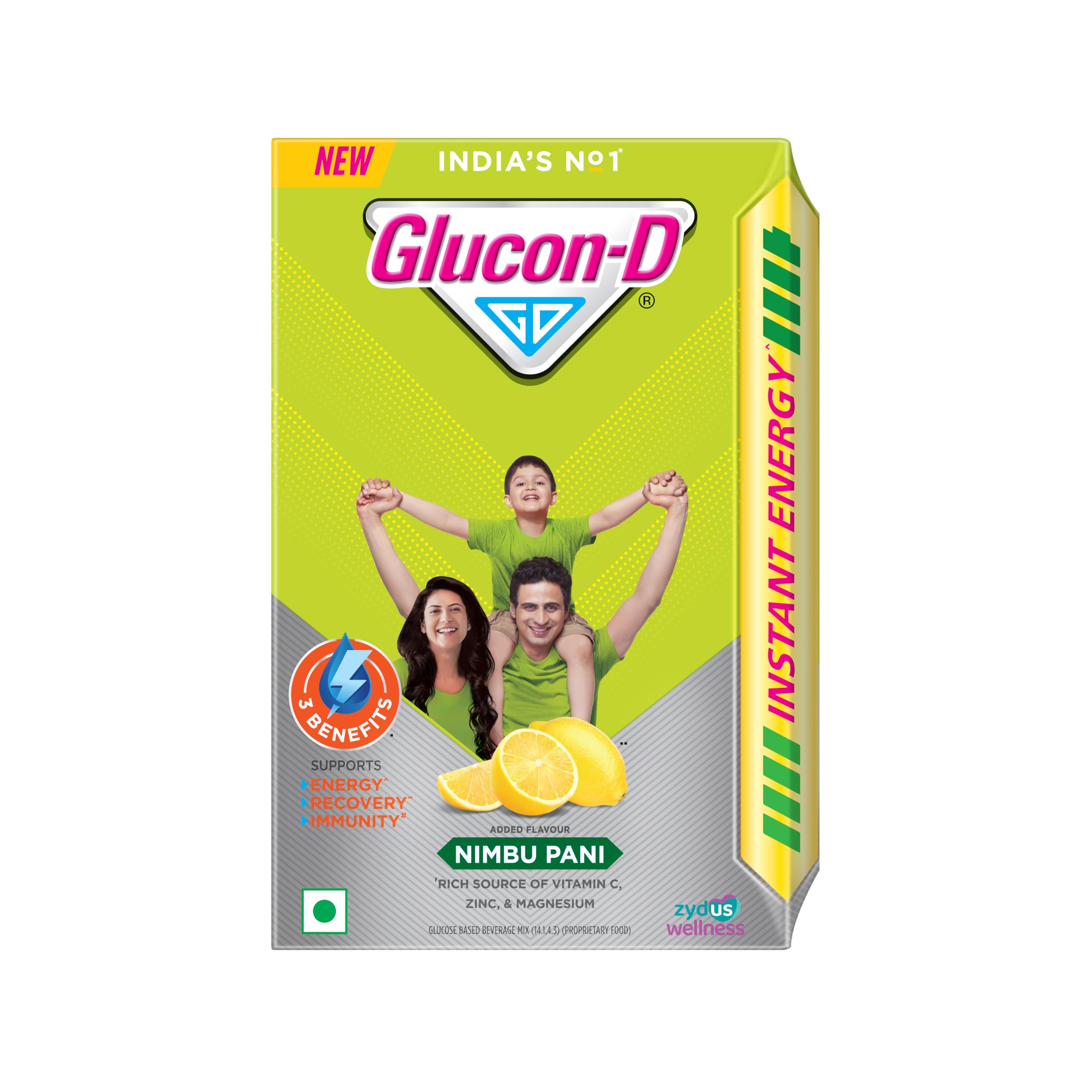 Glucon-D Nimbu Pani Glucose Powder (450g, Refill)| For Tasty Tangy Flavoured Glucose Drink| Provides Instant Energy| Vitamin C Supports Immunity| Contains Calcium for Bone