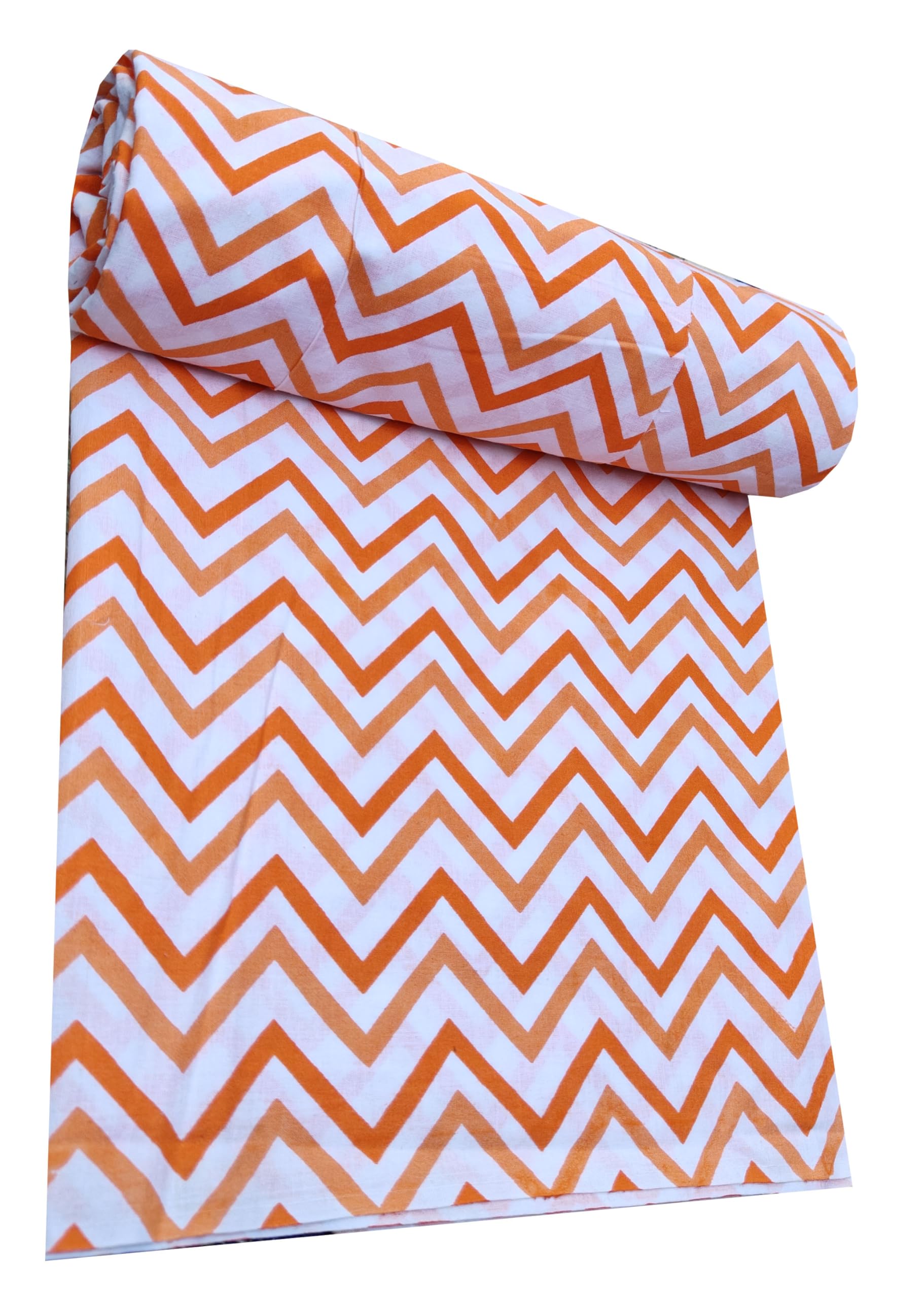 Kalap Floral Printed Cotton Cloth Materiel Indian Cotton Hand Block Print Fabric Running Jaipuri Hand Block Printed Women Dress Material Kurtis Natural 43" Inches (Orange Lehriya, 3 Meter)-image-11