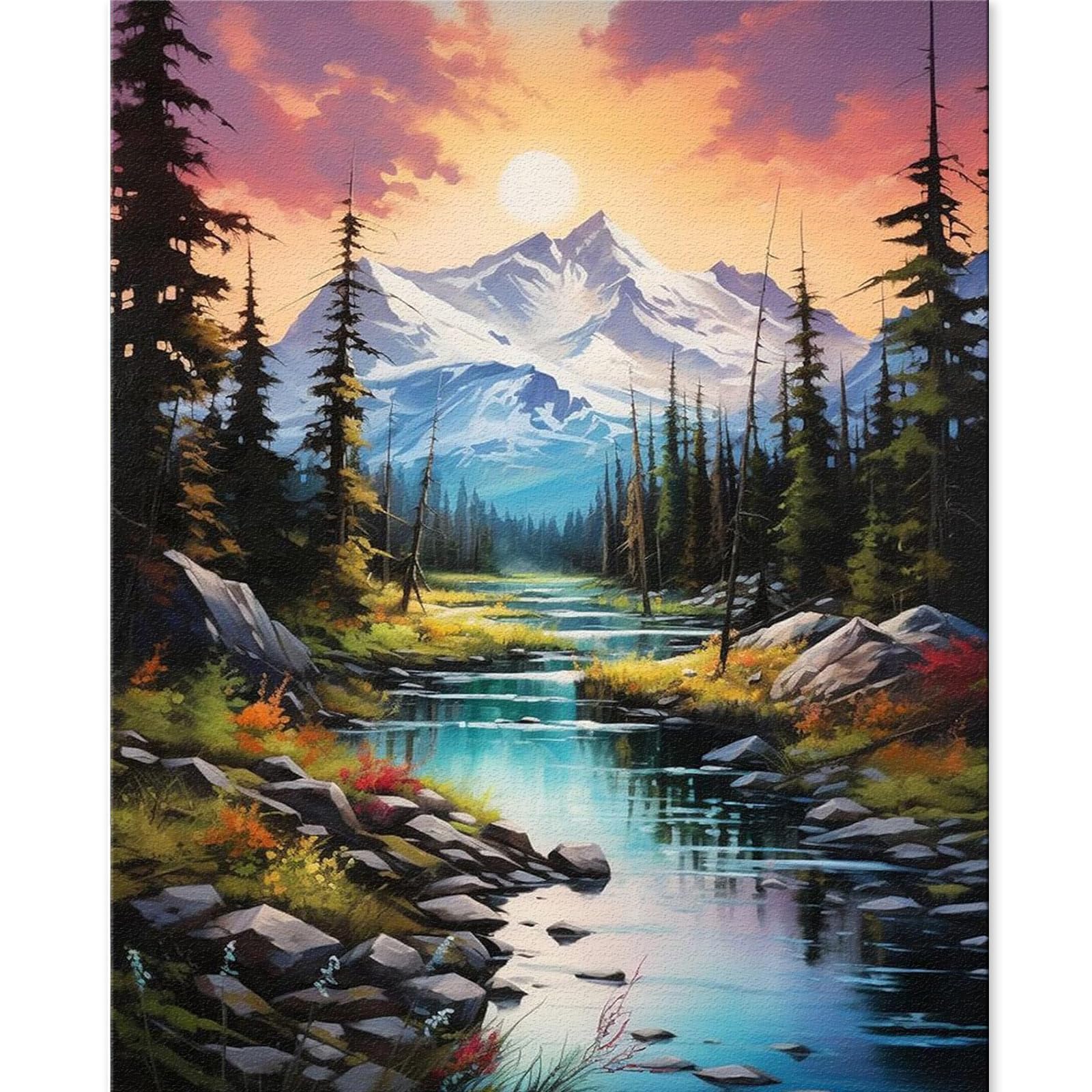 TOCARE Mountains Paint by Numbers Kit for Adults Beginners, Adult Paint by Number Kits Mountain Streams, Acrylic Adults’ Paint-by-Number Kits Nature 16x20inch