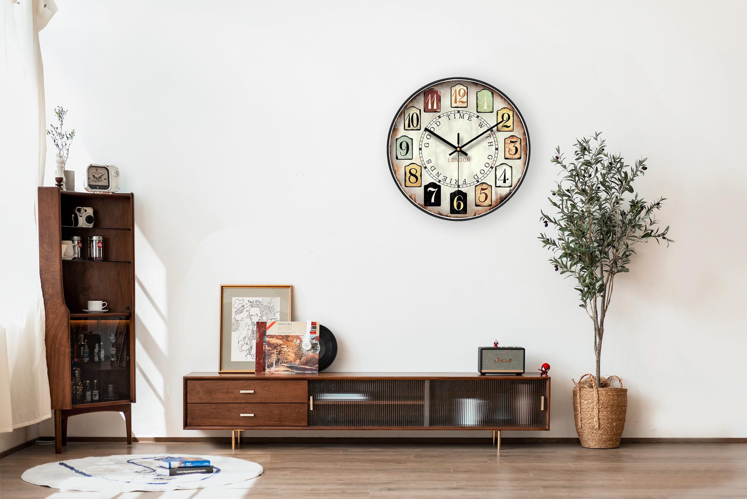 HERCHR Europeo Orologio da Parete Rettangolare, Vintage Tazza da caffè Design Orologio da Parete con numeri arabi e motivo caffè per soggiorno e cucina