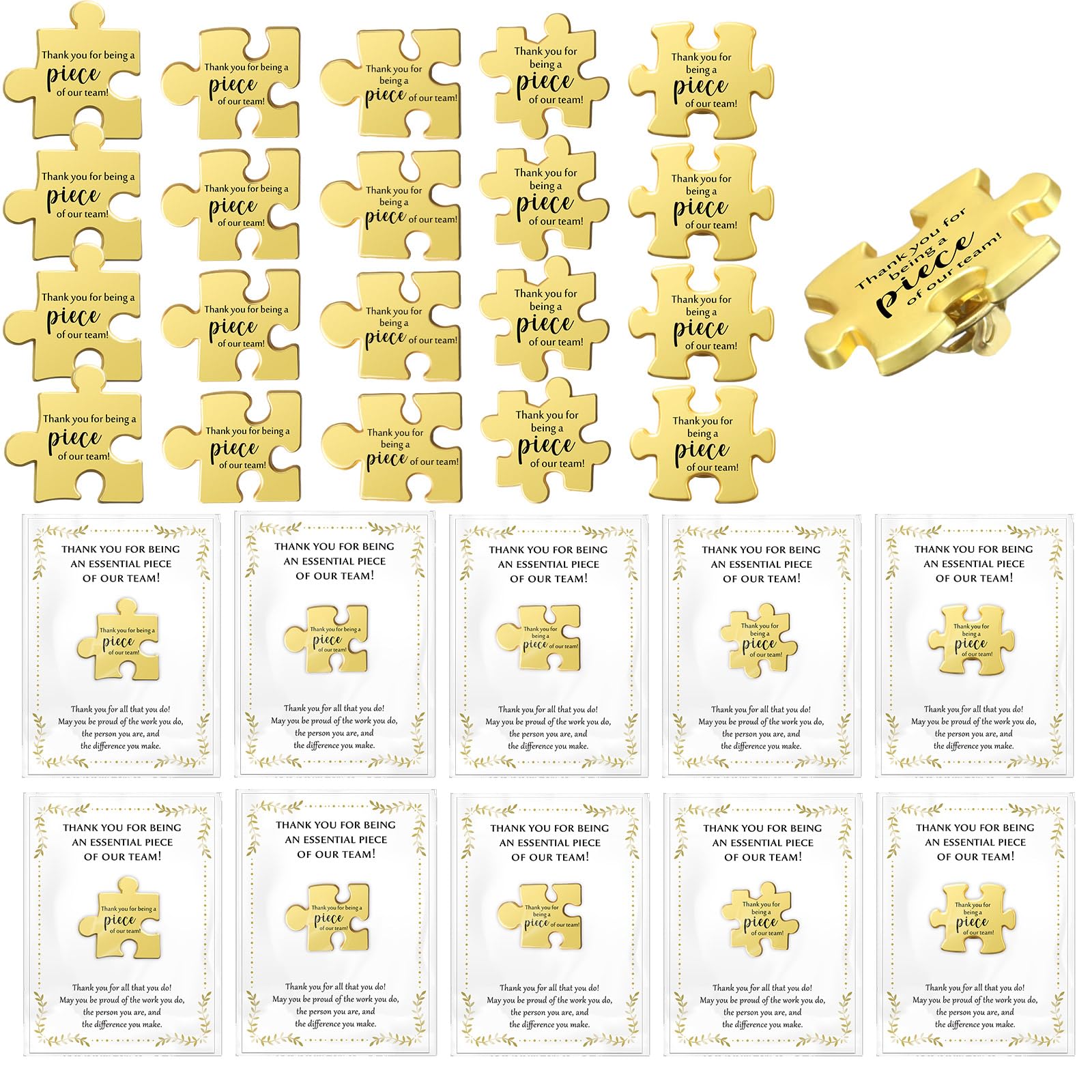 Employee Appreciation Gifts Bulk, 5 Styles Puzzle Piece Lapel Pins with Thank You Gift Cards for Valentine's Day Team Coworker Staff Appreciation