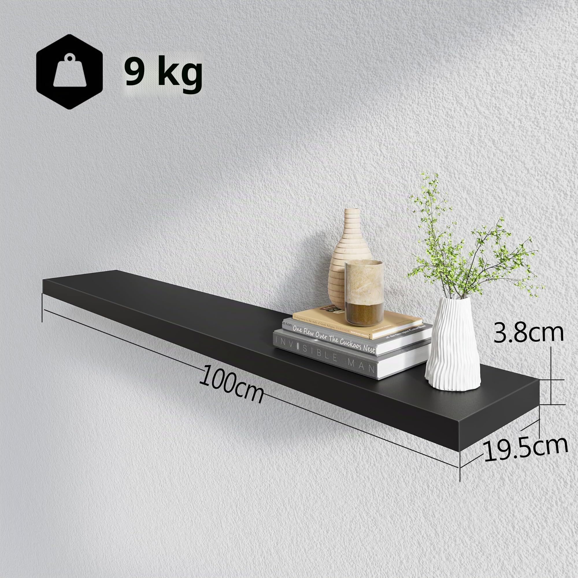 BAMEOS Estantes flotantes negros, 100 cm, de madera montados en la pared, con pinzas invisibles, juego de 2, decoración de pared para dormitorio, baño, salón y cocina