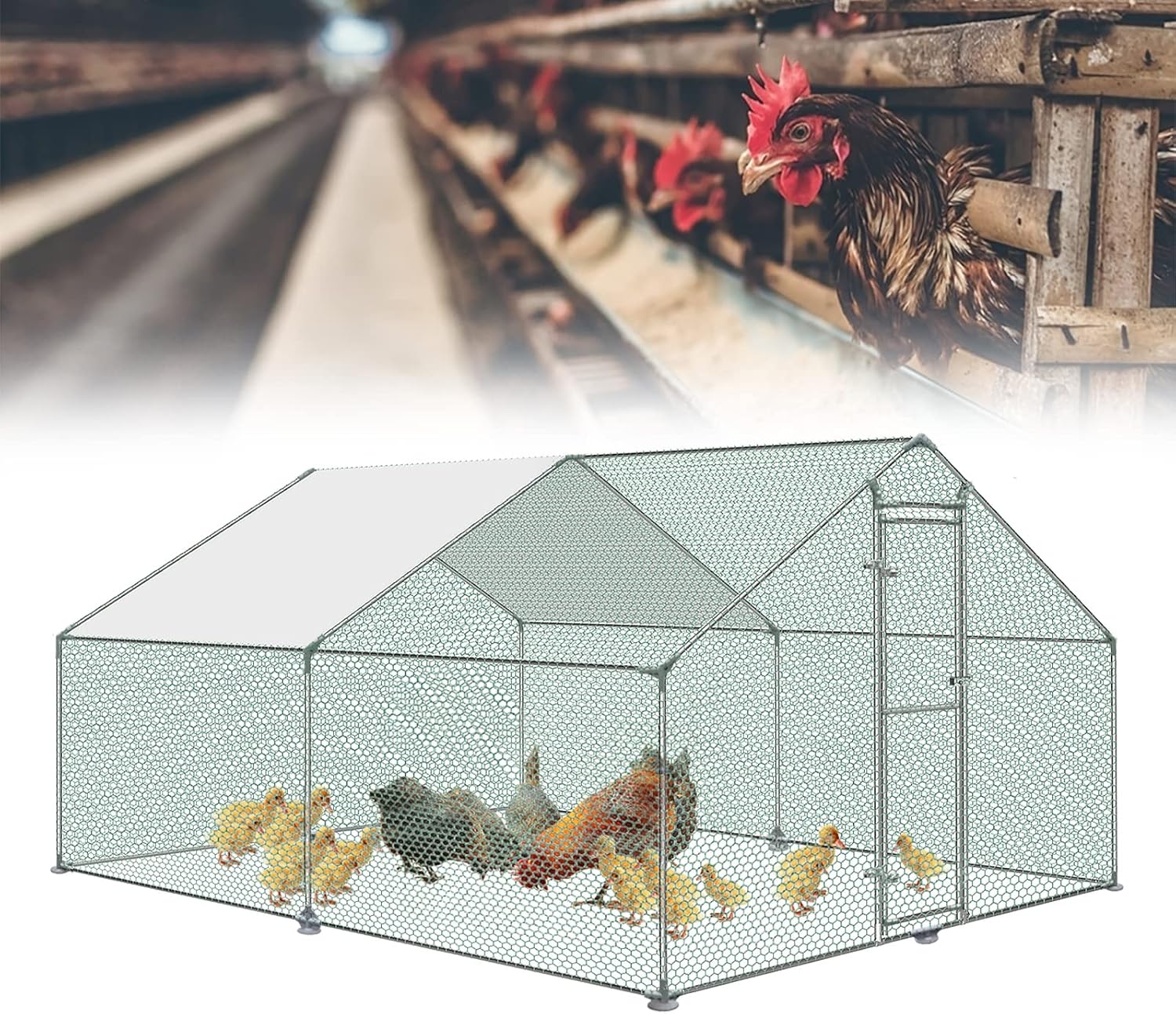 SAILUN Large Chicken Coop Walkin Metal Poultry Cage