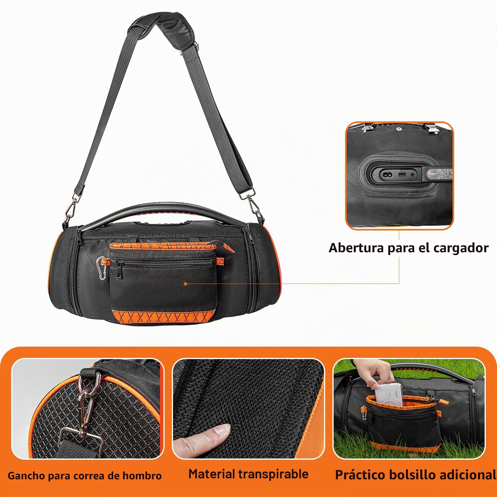 Estuche de Transporte Funda de Viaje Portátil Accesorios con Correa para JBL Boombox 2/Boombox 3/Boombox 3 WiFi Altavoz Bluetooth,Bolsa Adicional para Cargador,Negro