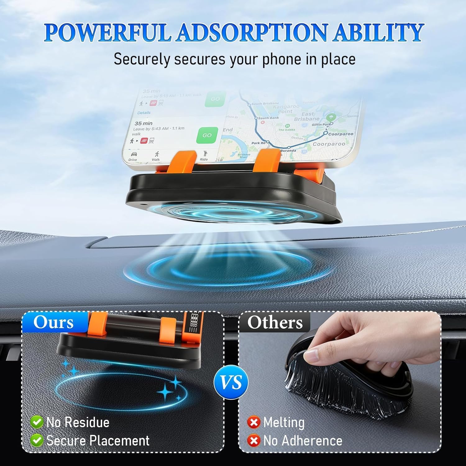 Car Phone Holder with 360 Degree Rotation, Dashboard Mount, Suction Cup, Horizontal and Vertical Screen Adjustment (Black) image 5
