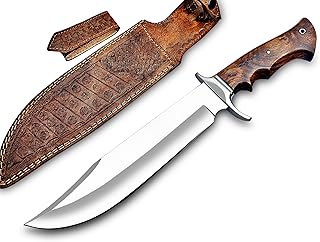 15” inches full tang handmade bowie knife. Fixed blade hunting knife, skinning knife, camping knife, bushcraft knife, everyday carry and outdoor tools with a Leather sheath., Brown White - OCEAN KNIVES