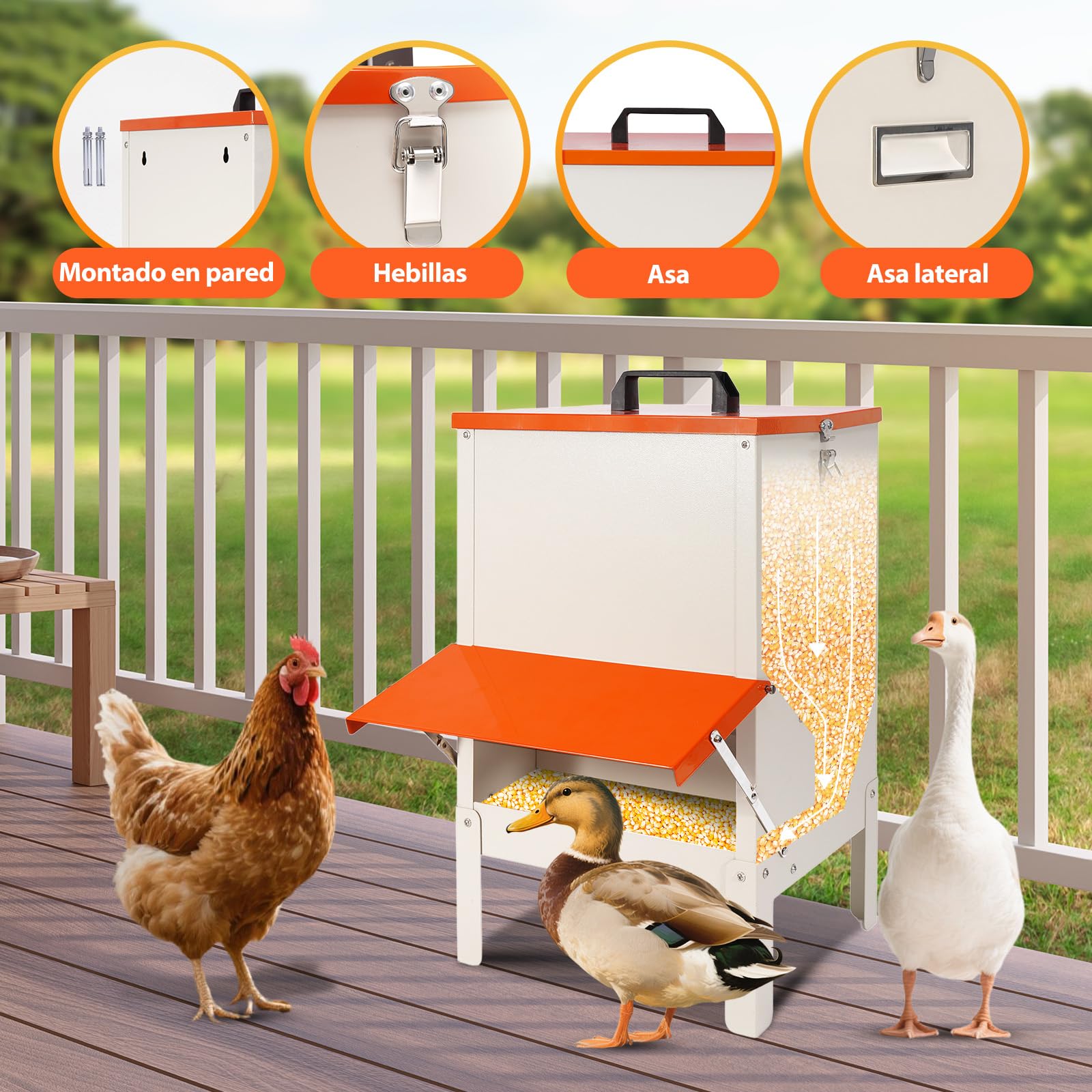 Comedero Gallinas Anti Ratas,Comida AutomáTico Para Pollos Sin Desperdicios,18kg Comedero Polloscomedero Colgante para Gallinas,Resistente A La Lluvia,Alta Capacidad para Aves de Corral