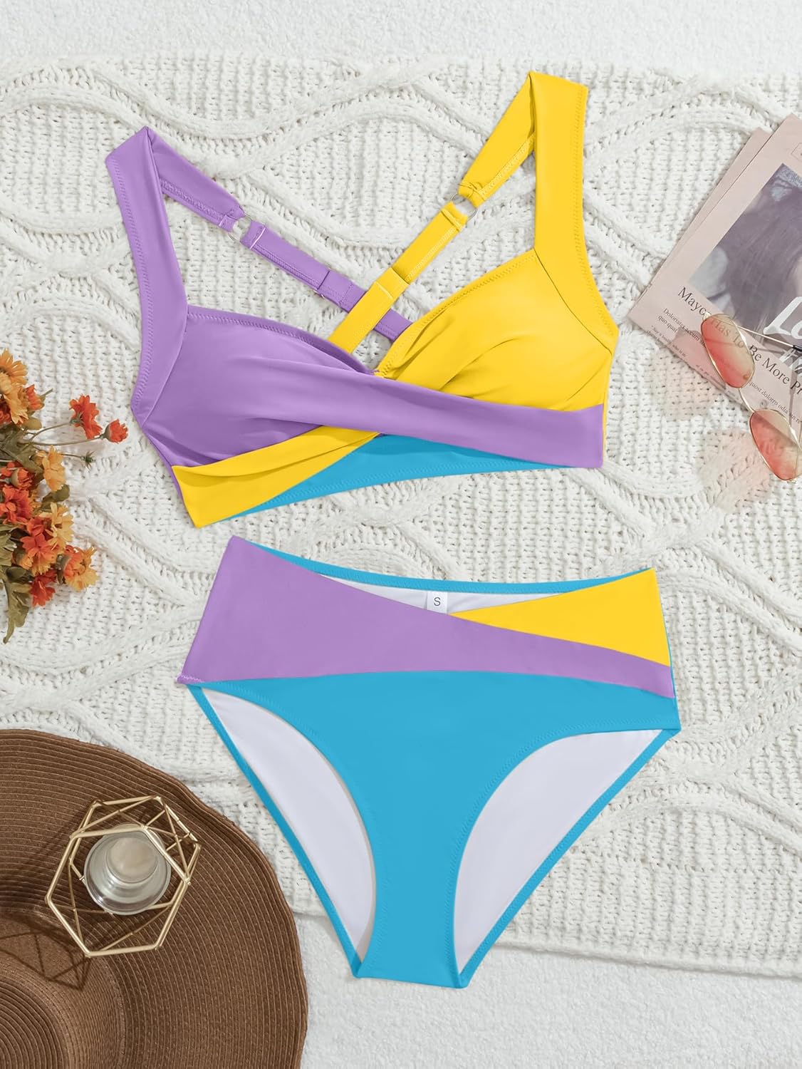 B2prity Bikini Sets for Women Two Piece Swimsuit Mid Rise Color Block Bathing Suit Tie Back Swimwear - Image 5