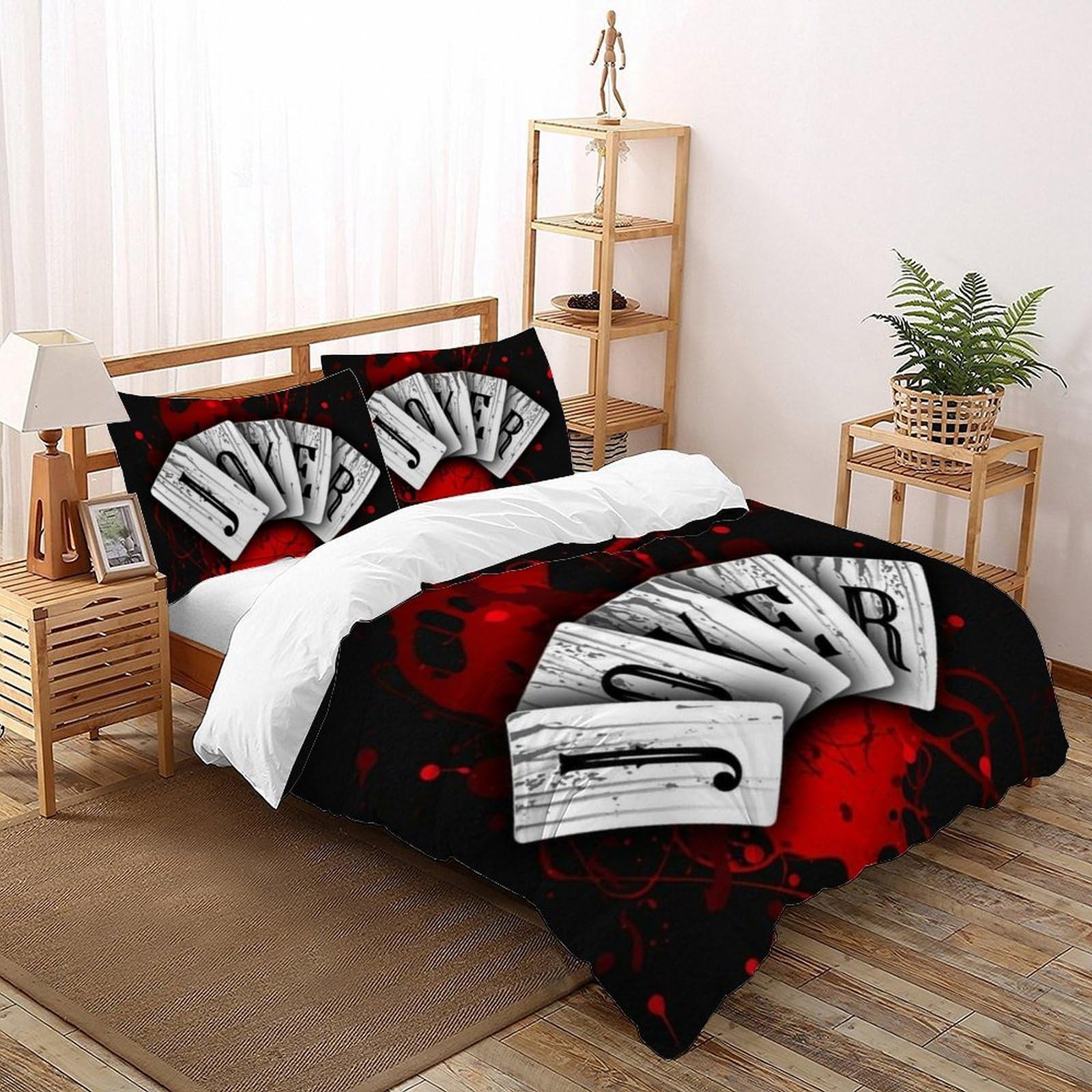 Housse de couette facile à entretenir 220x240 rouge et noire avec fermeture éclair