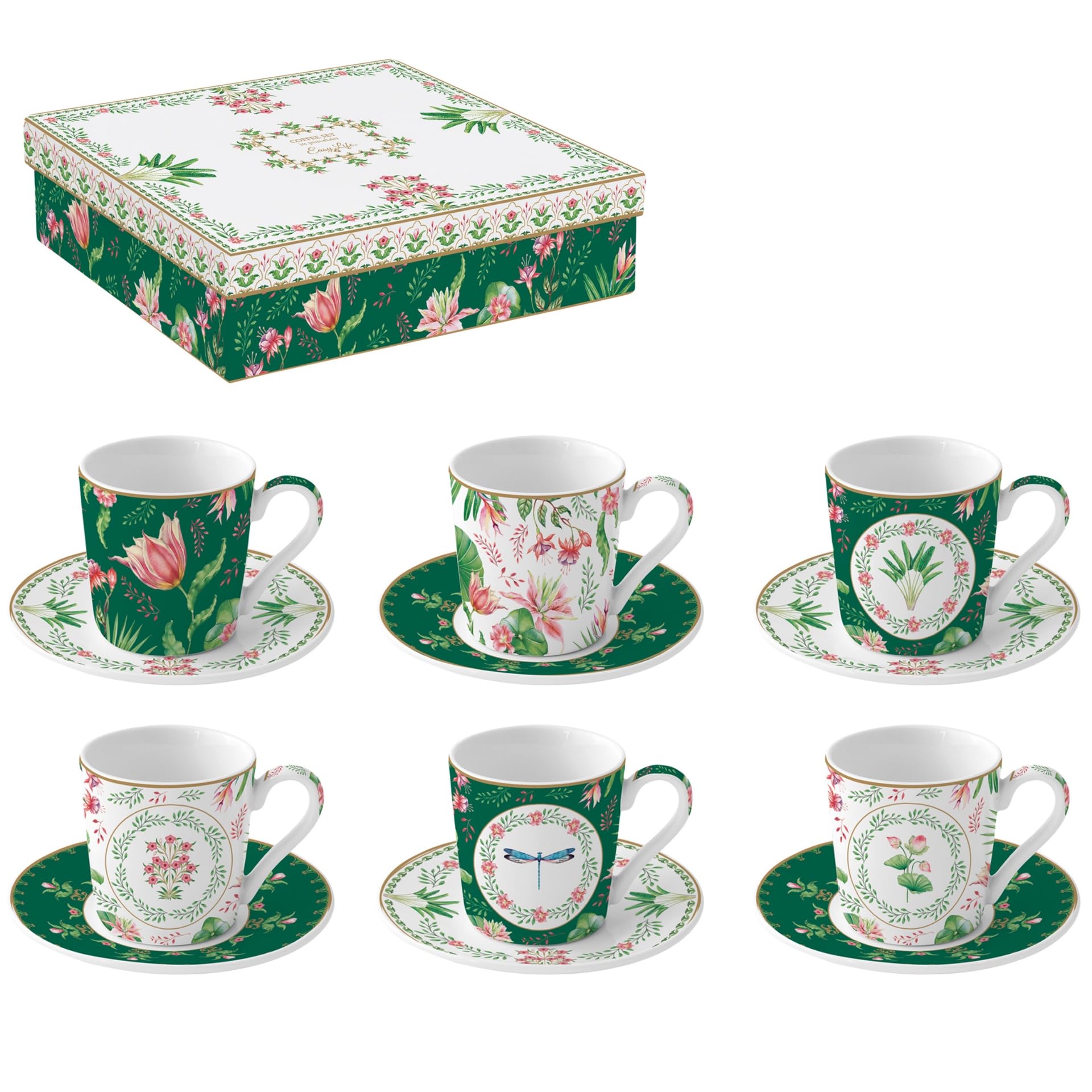 Bunte Easy Life Porzellan Tassen Kaffeebecher Sizilien 4-er Set in schöner Box