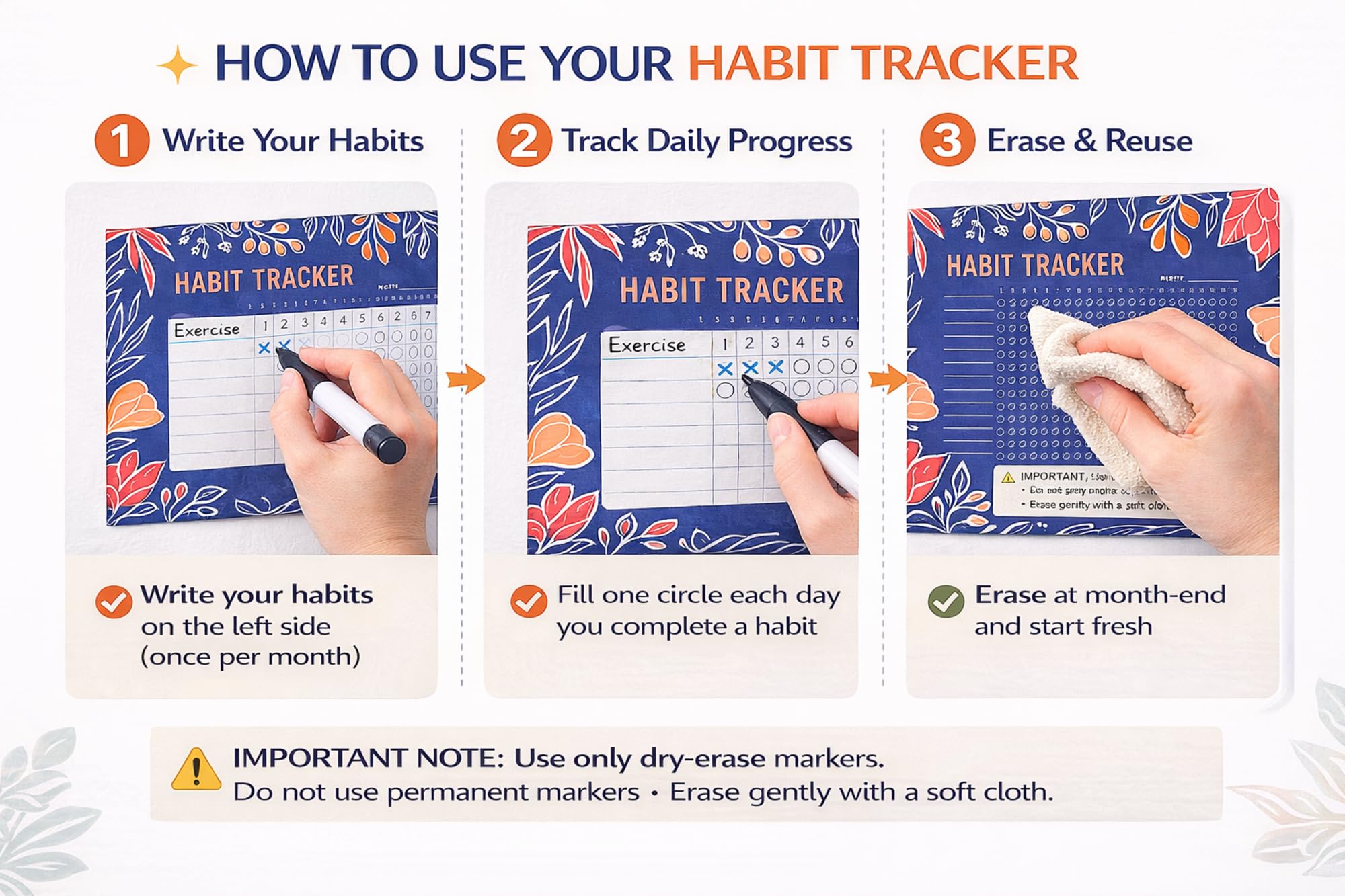 XILL Habit Tracker - Daily & Monthly Habit Tracker Planner, Goal & Productivity Journal, With Stick On Adhesive backing 2