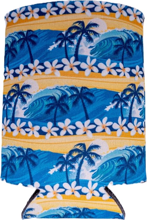 Waves Tropical Beach Pattern Collapsible Can Coolie