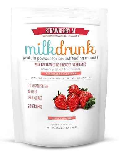 Milk Drunk Sin fenogreco proteína en polvo sin lácteos de fresa para lactancia materna 20 porciones de proteínas veganas e ingredientes que aumentan