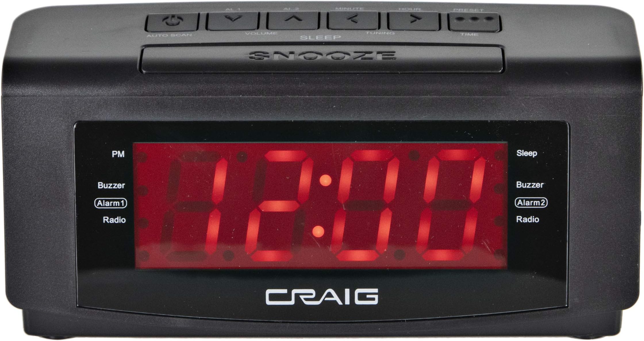 Craig LED Alarm Clock with AM/FM Radio 1.2-Inch Display, Black (CR45372 )