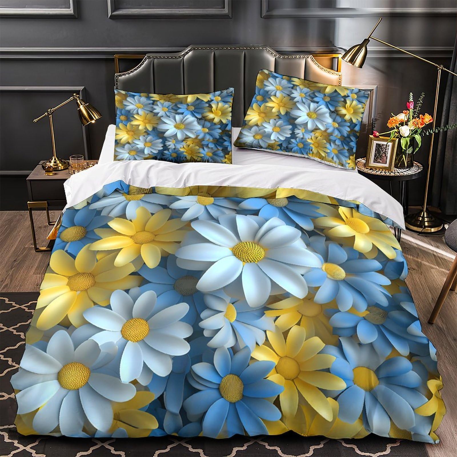 Housse de couette marguerite 3D en microfibre premium ultra douce et respirante 200x200