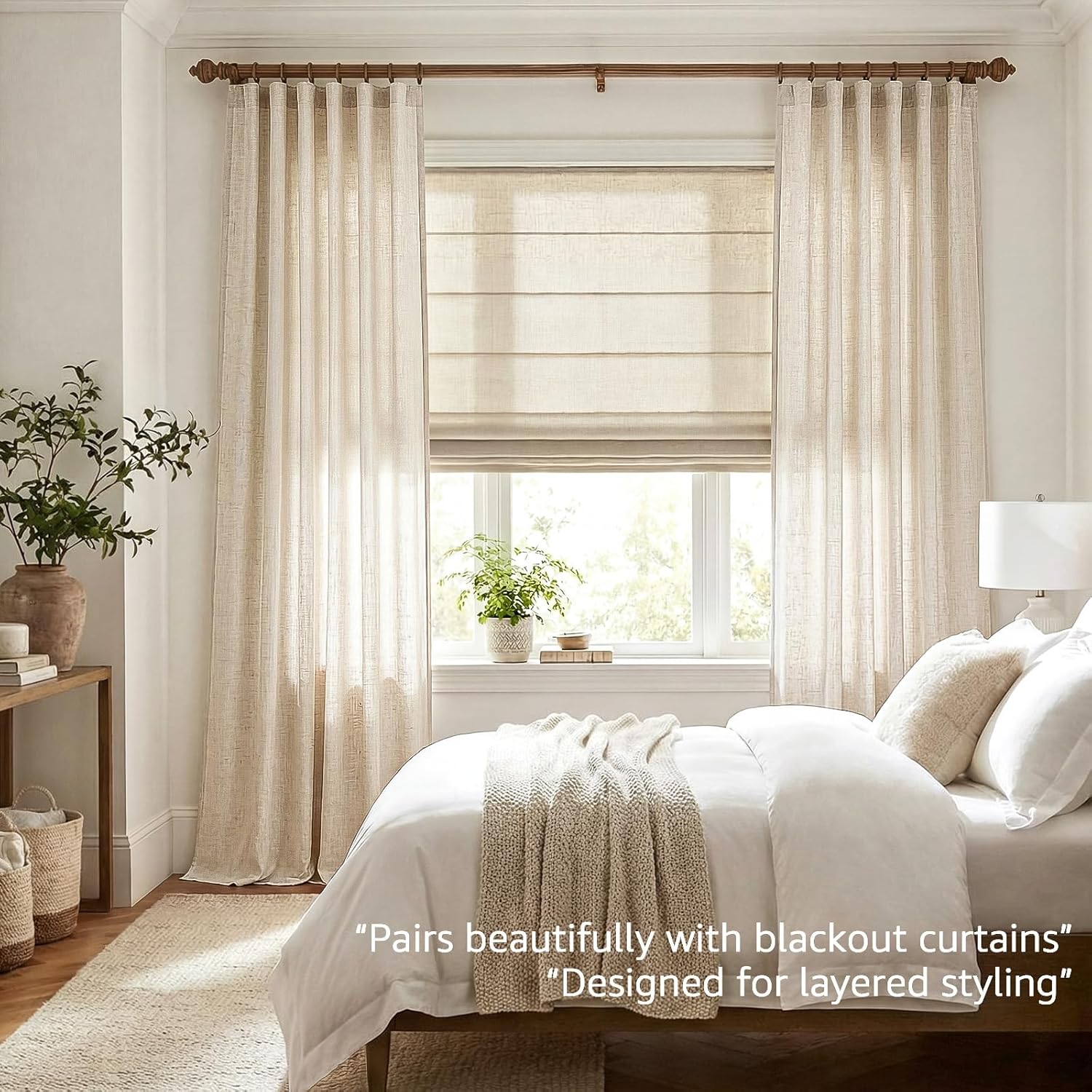 jinchan Beige Linen Blend Curtains 96 Inches Length 2 Panels Floor to Ceiling Curtains for Bedroom Living Room, Semi Sheer 50 Inches Wide Natural Farmhouse Drapes Rod Pocket Back Tab (50W x 96L, Ecru) 50"W x 96"L (Pack of 2) *Ecru