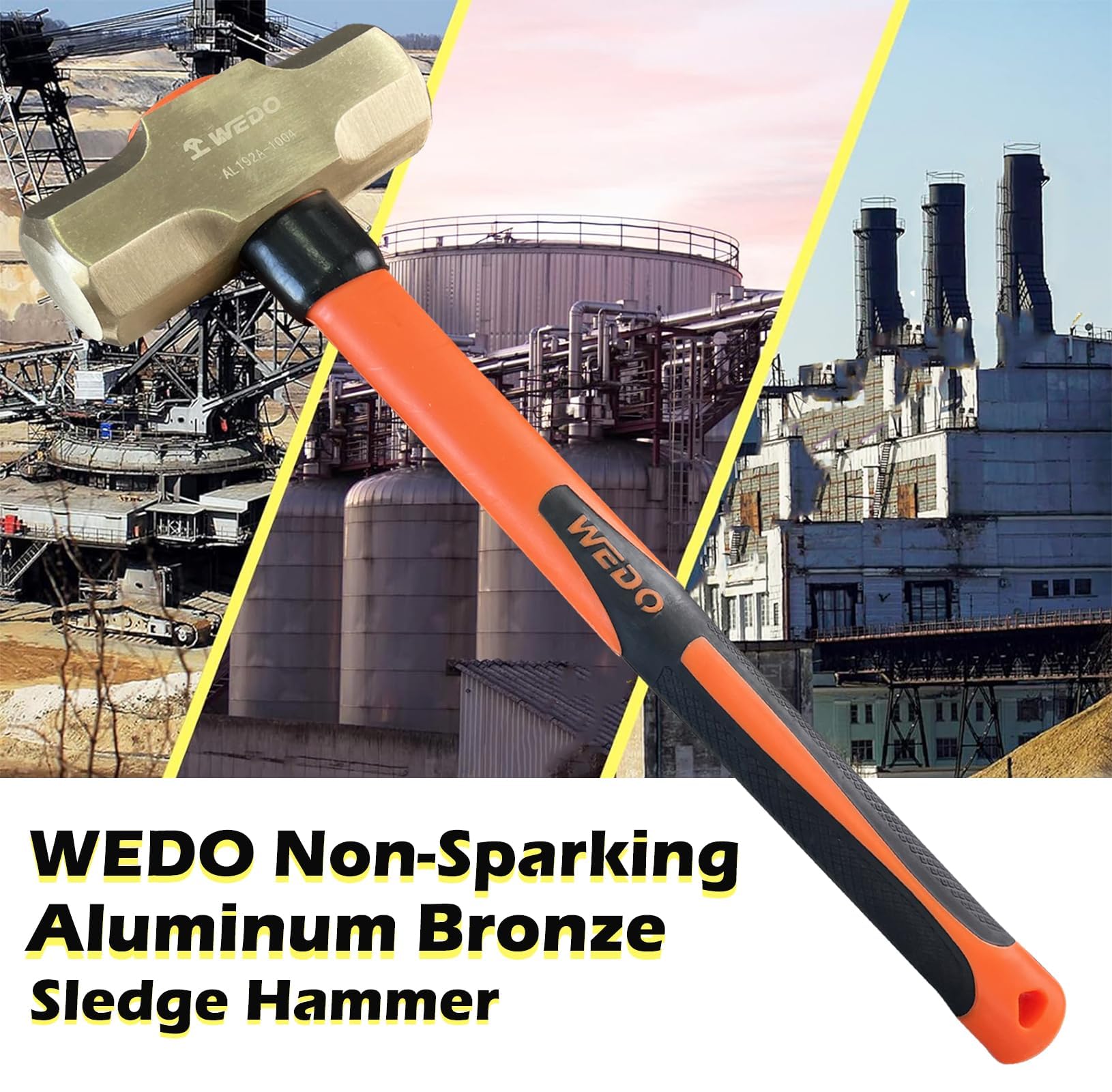 WEDO Młotek kowalski nieparkingowy z uchwytem z włókna szklanego, bezpieczny młotek rozbiórkowy bez iskier, odporny na wstrząsy, brąz aluminiowy, standard DIN, certyfikat BAM i FM, rozmiar 5,4 kg,