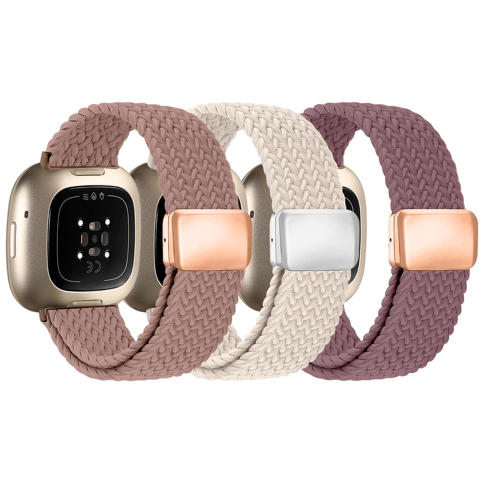 Zspoly Geflochtene Armbänd Kompatibel mit Fitbit Versa 4 Armband/Versa 3/Sense 2/Sense Armband, Magnetischer Elastischer Stoff Sport Nylon Ersatzarmband für Fitbit Versa4/3/Sense1/2 für Damen Herren