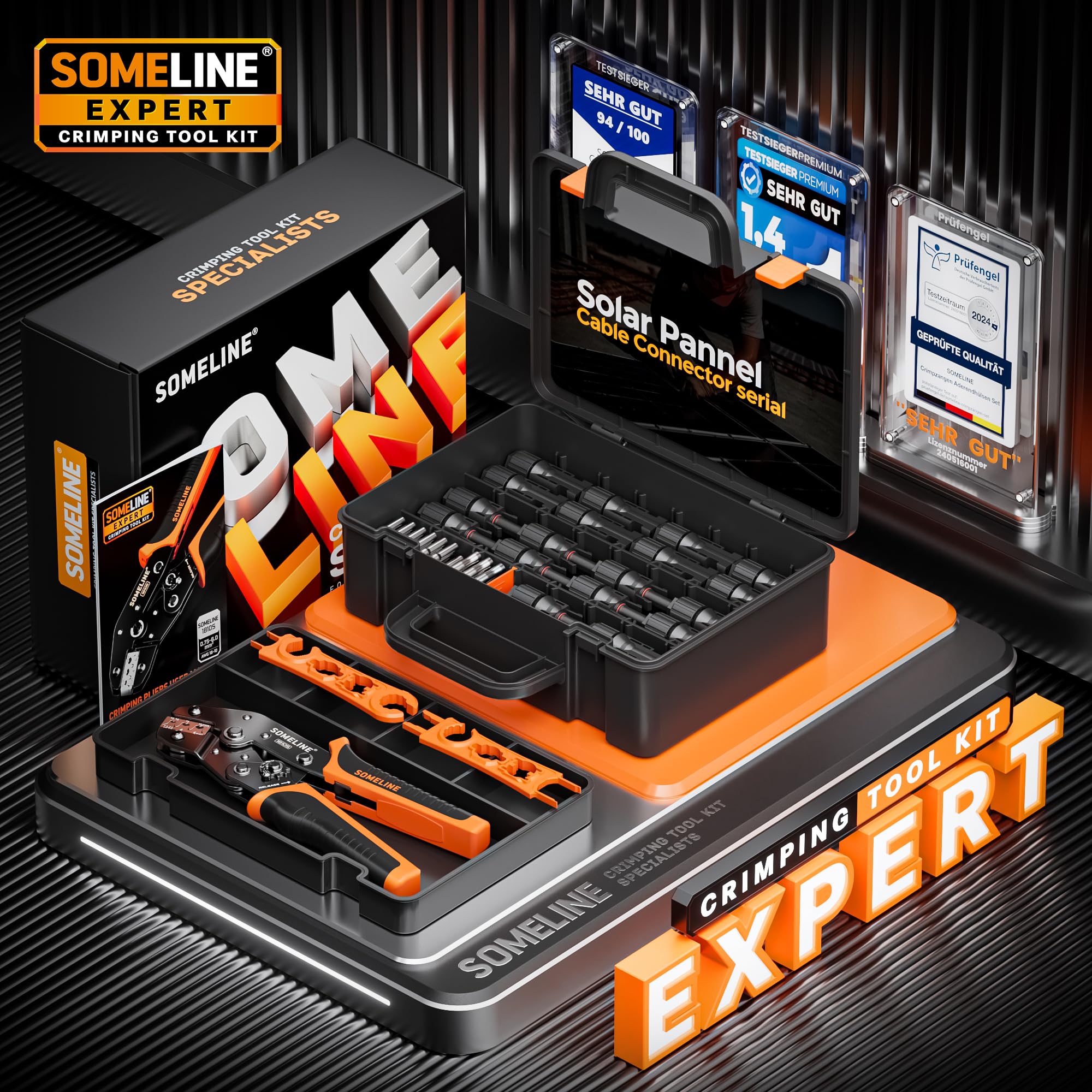 SOMELINE Set di Fotovoltaico per 2,5/4/6mm² Cavo Solare, con 12 Paia Connettori Pannelli Solari + Pinza Crimpatrice + 1 paio di chiavi solari, Pinza Connettori Fotovoltaico, Kit Attrezzi Elettricista