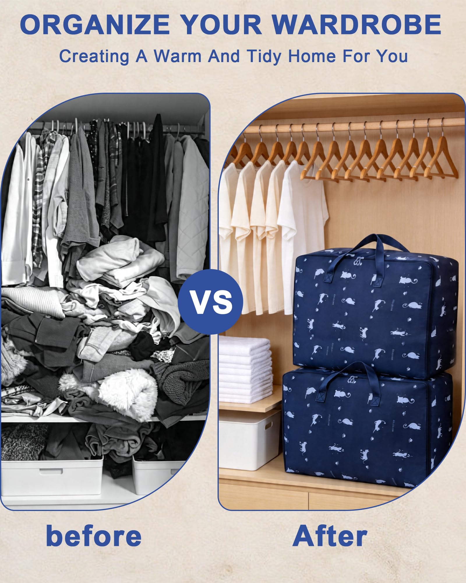 2 Bolsas de Mudanza Grandes 105L, Bolsas Almacenaje Ropa de Tela Oxford, Bolsas para Guardar Ropa con Asas Reforzadas, Alternativa a Las Cajas de Mudanza para Guardar Ropa, Edredones