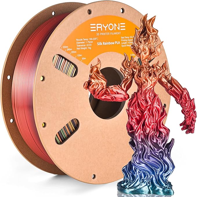 ERYONE Silk Rainbow 3D Printer PLA Filament 1.75 +/- 0.03mm, Shiny Multicolor...