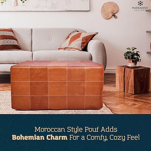 Miniatura 83 de Marrakesh Gallery Funda otomana de cuero - Puf cuadrado marroquí, sala de estar, dormitorio otomano Marrón,Beige Bronceado,Azul,Marrón (Dark