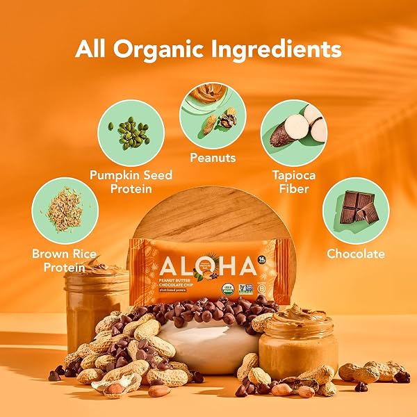 ALOHA ALOHA Organic Plant Based Protein Bars |Peanut Butter Chocolate Chip | 1.98 Oz (Pack of 12) | Vegan, Low Sugar, Gluten Free, Paleo, Low Carb, Non-GMO, Stevia Free, Soy Free, No Sugar Alcohols in use