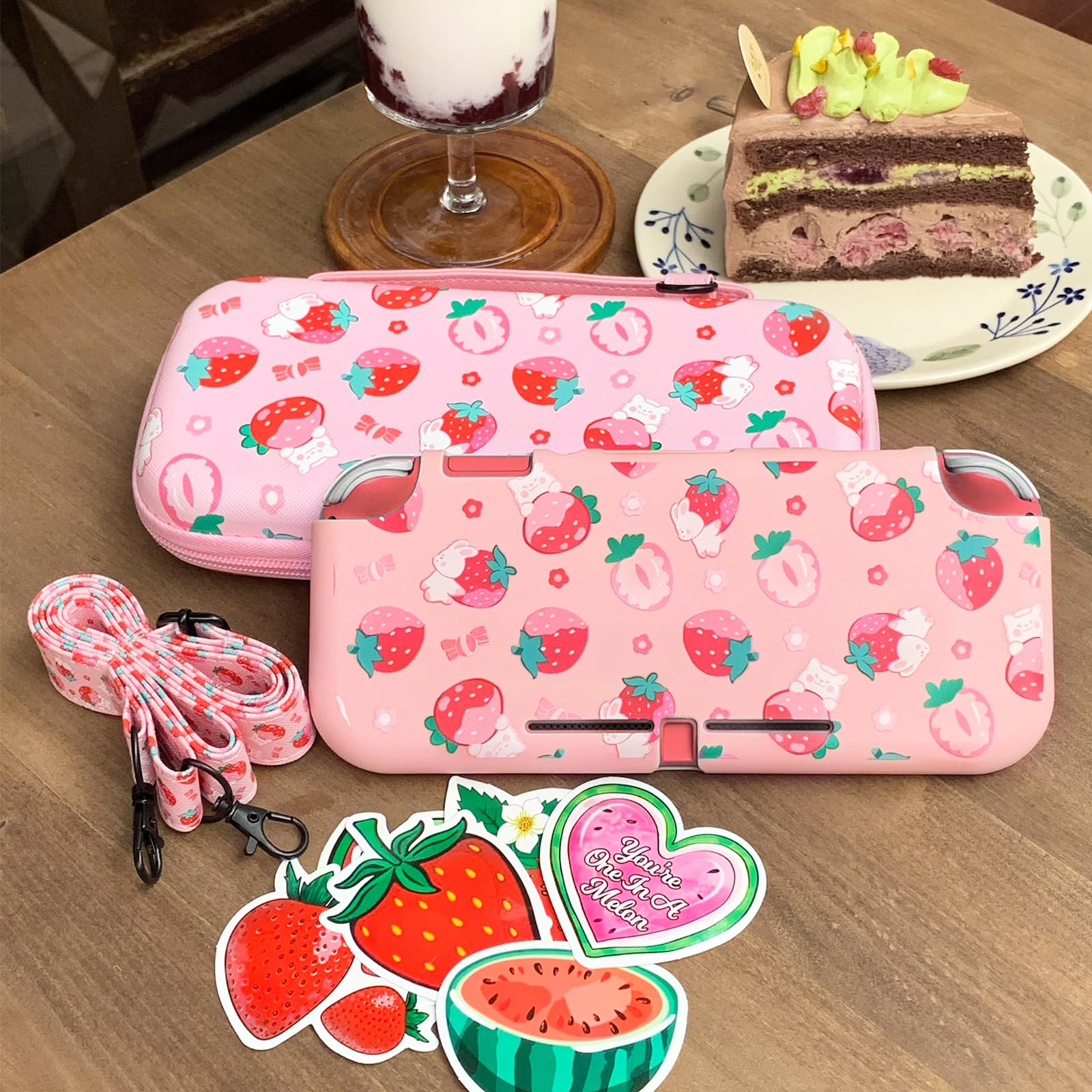 TIKOdirect Étui de transport pour Switch Lite, joli sac de voyage portable résistant aux chocs avec étui de protection souple, protecteurs d'écran, capuchons mignons pour les pouces et étui de cartes