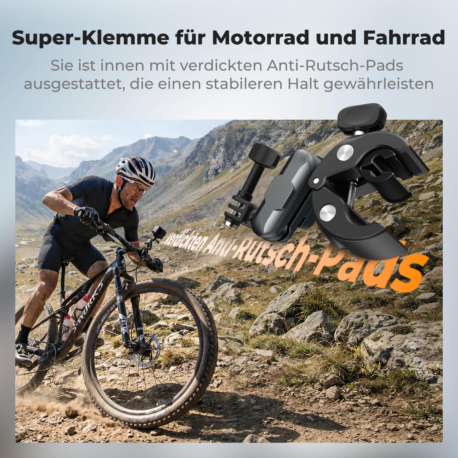 K&F CONCEPT Motorrad-Fahrradhalterung für DJI Osmo Action/Gopro Hero/Insta 360/Handy, 360° verstellbar Magic Arm mit Action Camera Adapter und 1/4 ′′ Adapter