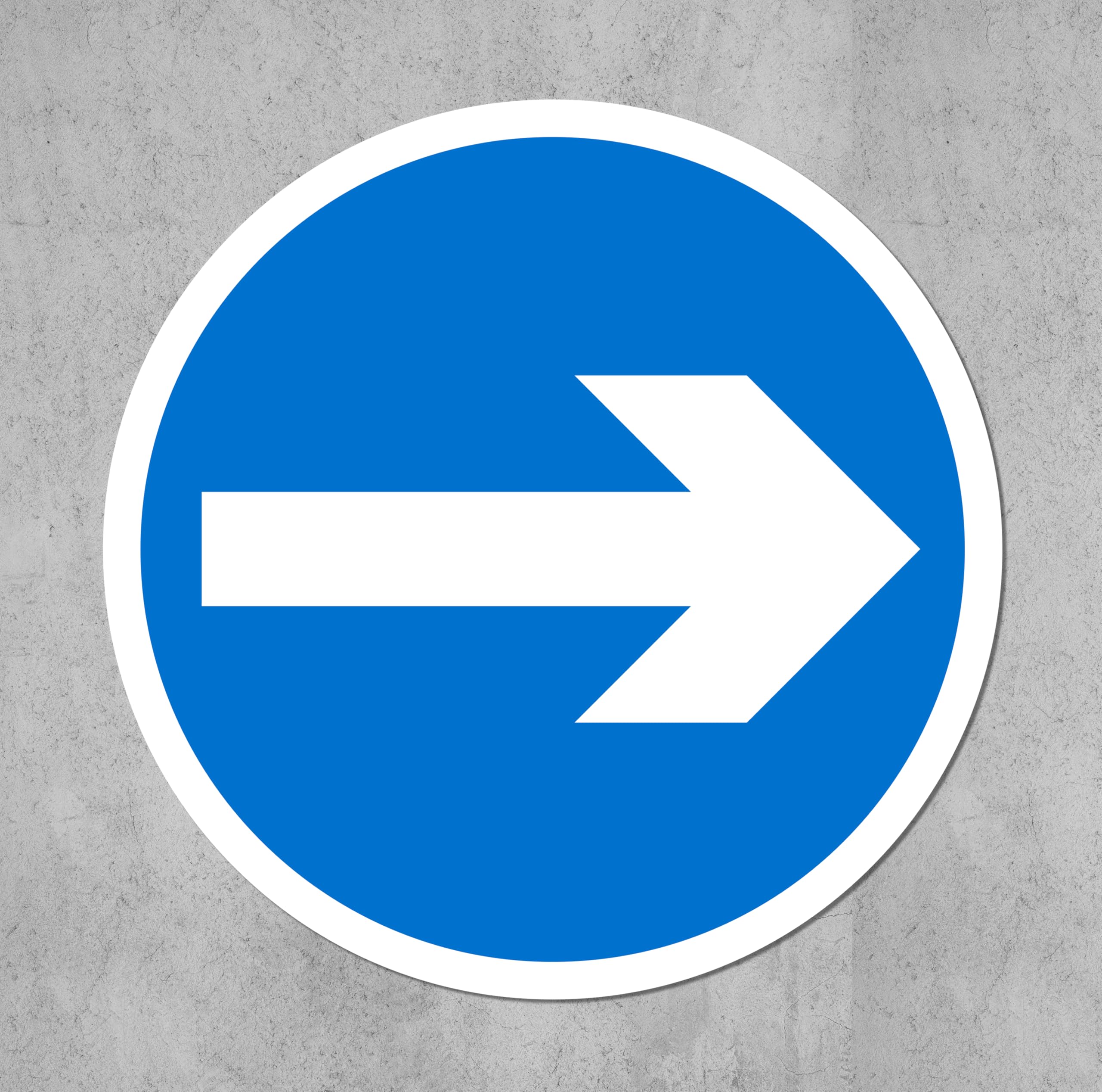 This way. White arrow on blue background. Floor sticker, version 1 - Self adhesive floor graphic (300mm x 300mm)