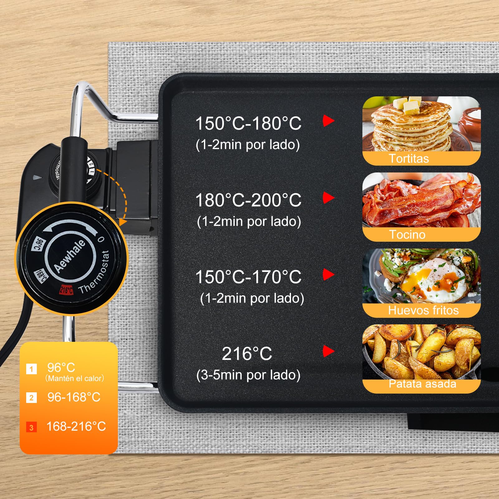 AEWHALE Parrilla Eléctrica -Plancha Electrica para cocinar XXL en interiores y exteriores con protección antisalpicaduras de acero inoxidable,plancha cocina con revestimiento antiadherente,2400 vatios