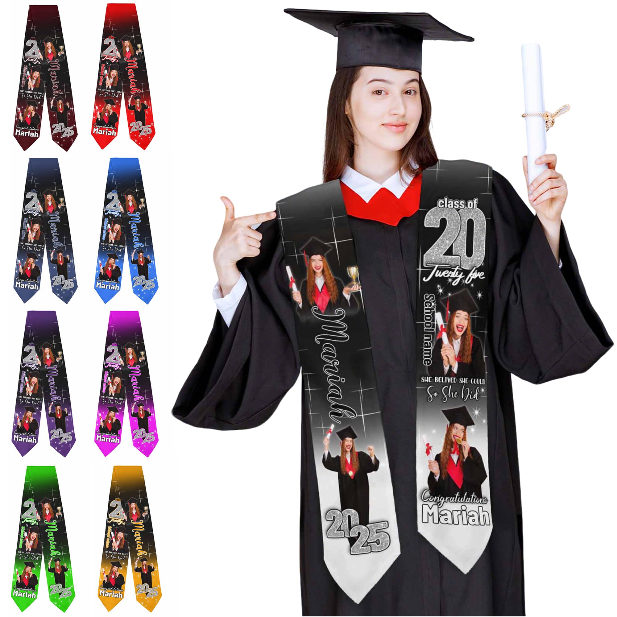 Custom 2025 Graduation Stole Sash, Personalized Graduation Honor Stole with Grads Name School