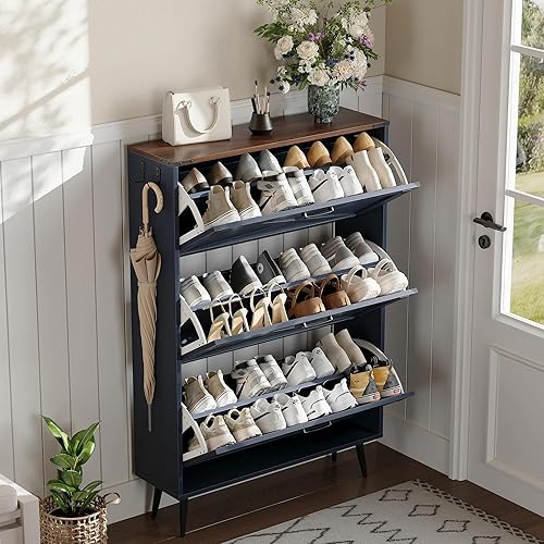 Miniatura 3 de Organizador de zapatos estrecho con 3 cajones abatibles, armario oculto delgado independiente para almacenamiento de zapatos, 24 zapatos para