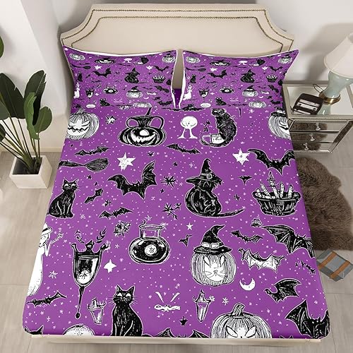 Miniatura 10 de Lindas sábanas de murciélagos tamaño Queen, juego de sábanas de Feliz Halloween para niños y niñas, Kawaii cielo estrellado estrellas luna, sábana
