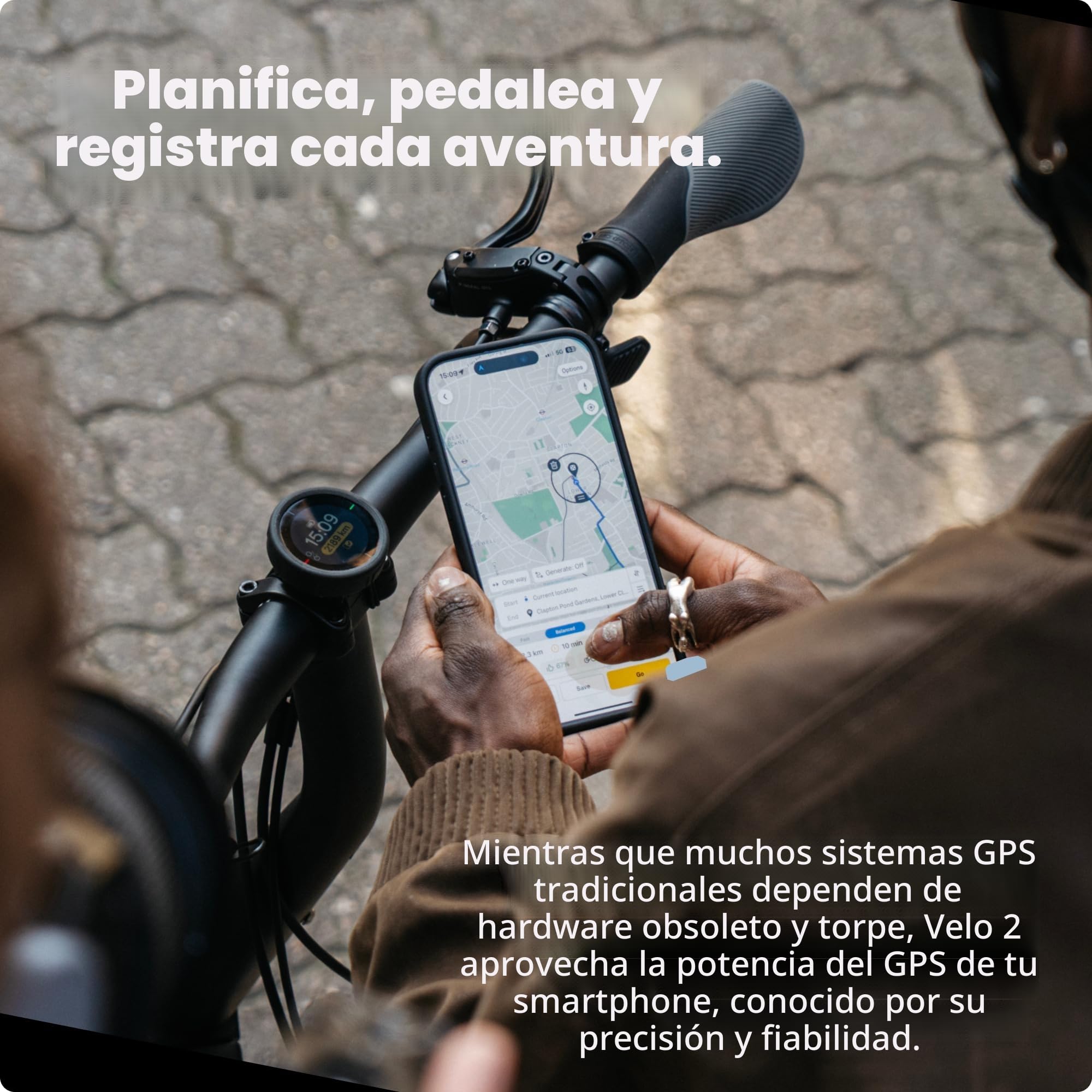 BEELINE Ciclocomputador GPS - Velo 2 I Bicicleta, Mapa Navegación Global I Resiste a la Intemperie +11 Horas de Batería, Carga USB I Navegador Satélite para Ciclismo con Correa I Apto para Guantes