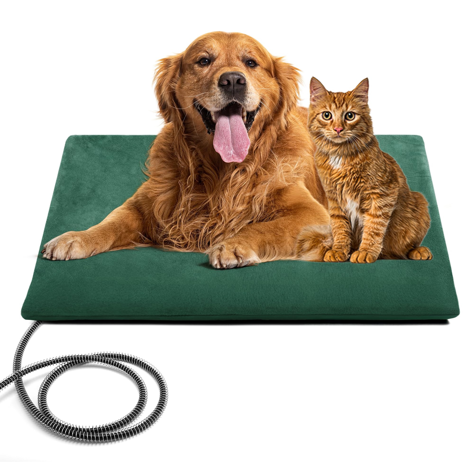 PETNF Heizkissen für Katzen und Hunde, 38-42 °C, automatische Temperaturregelung, wasserdicht, feuerfest, für Katzenhaus/Hundehütte/Terrasse, passend für Haustiere und streunende Haustiere (Grün, 60 x