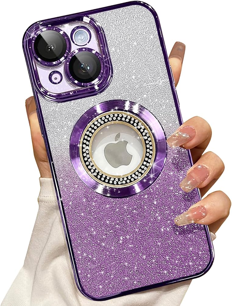 Misscase for iPhone 14 Plus Magnetic Glitter Case Compatible with MagSafe,Full Protection Slim Shockproof Anti-Scratch Case with Camera Lens Protector Logo View Dust-Proof Net for Women Purple