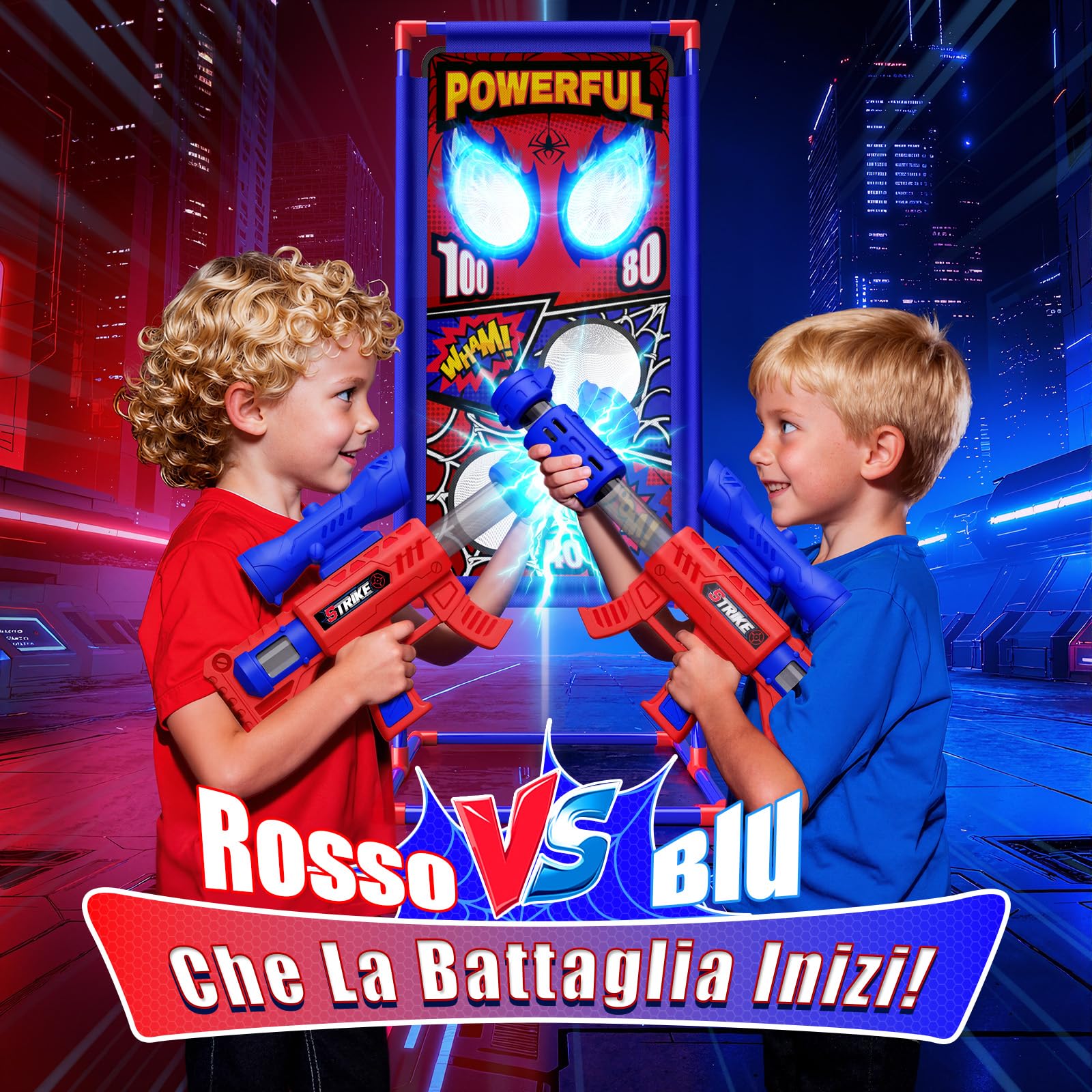 Tiro Bersaglio Giochi Bambino 3 4 5 6 7 8 9 Anni, 2 Pistole Air con Mira|4 Bersagli|24 Palline Schiuma, Giocattolo Gioco Bambini Giochi Esterno Giardino Regalo Bambino 3-10 Anni Maschio di Pasqua