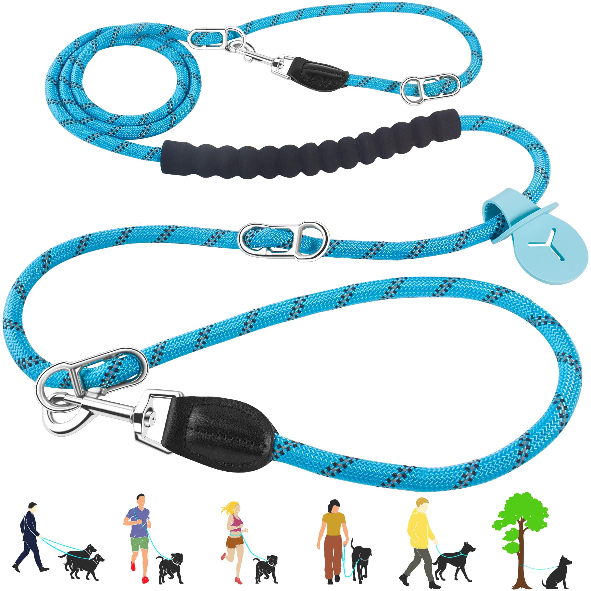 Hands Free Dog Leash, 10FT Adjustable Waist Leash for Walking, Reflective Nylon, Heavy Duty 1/2 Inch, Tangle Free No Pull for Large Medium Dogs Running Hiking, Blue