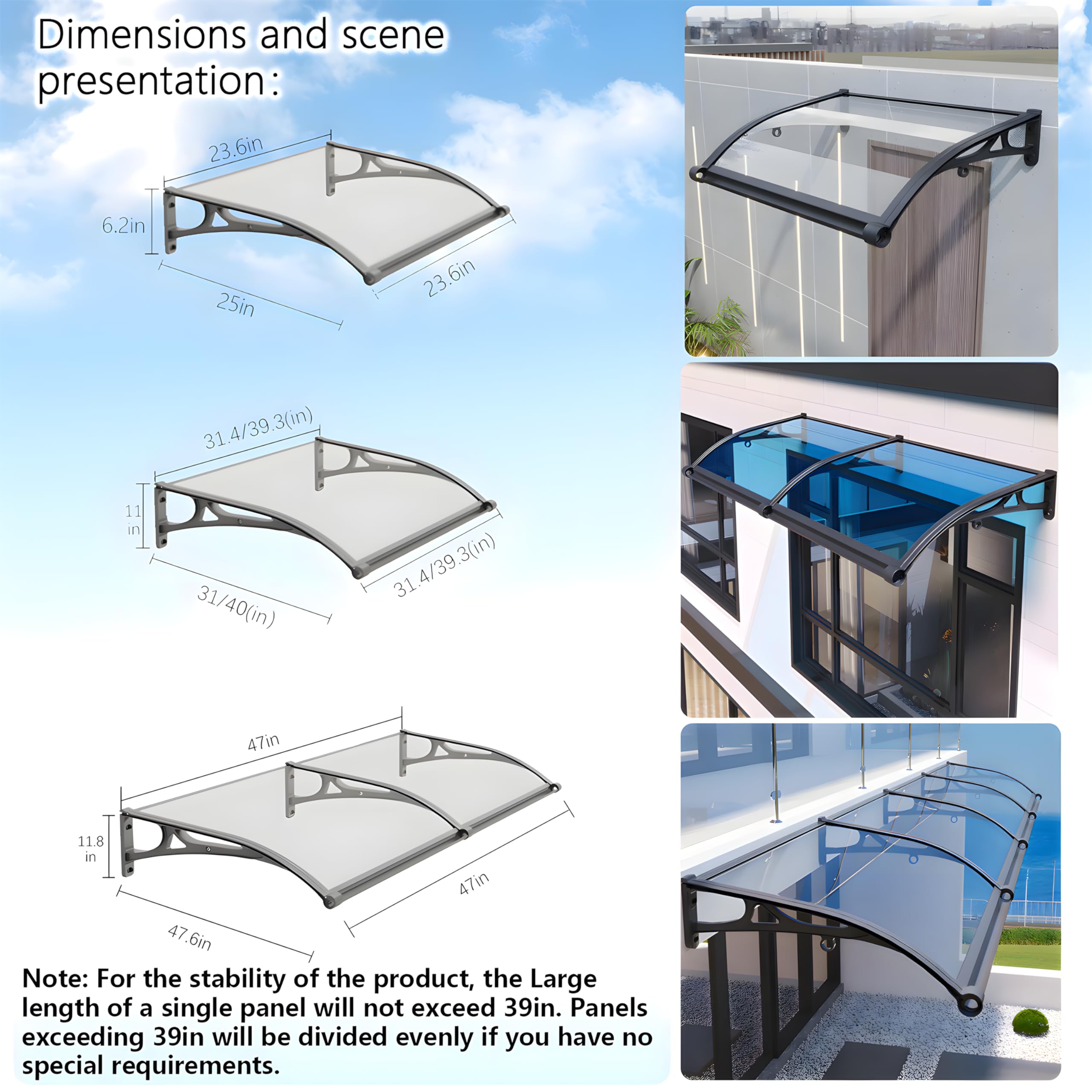 Aluminiowa markiza okienna i drzwiowa, ochrona przed promieniowaniem UV, deszczem i śniegiem, osłona zewnętrzna, łatwa w instalacji, odporna na warunki atmosferyczne, schronienie dla domu i firmy